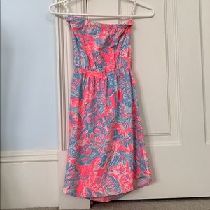 Coral lily pulitzer strapless dress
